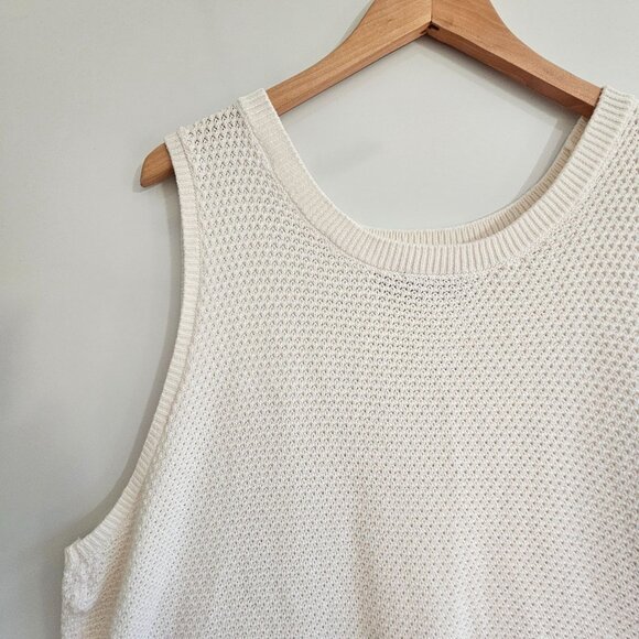 Loft Plus 24/26 Cream Sleeveless Knit Top With Floral Chiffon Hem Womens Blouse - Picture 4 of 8